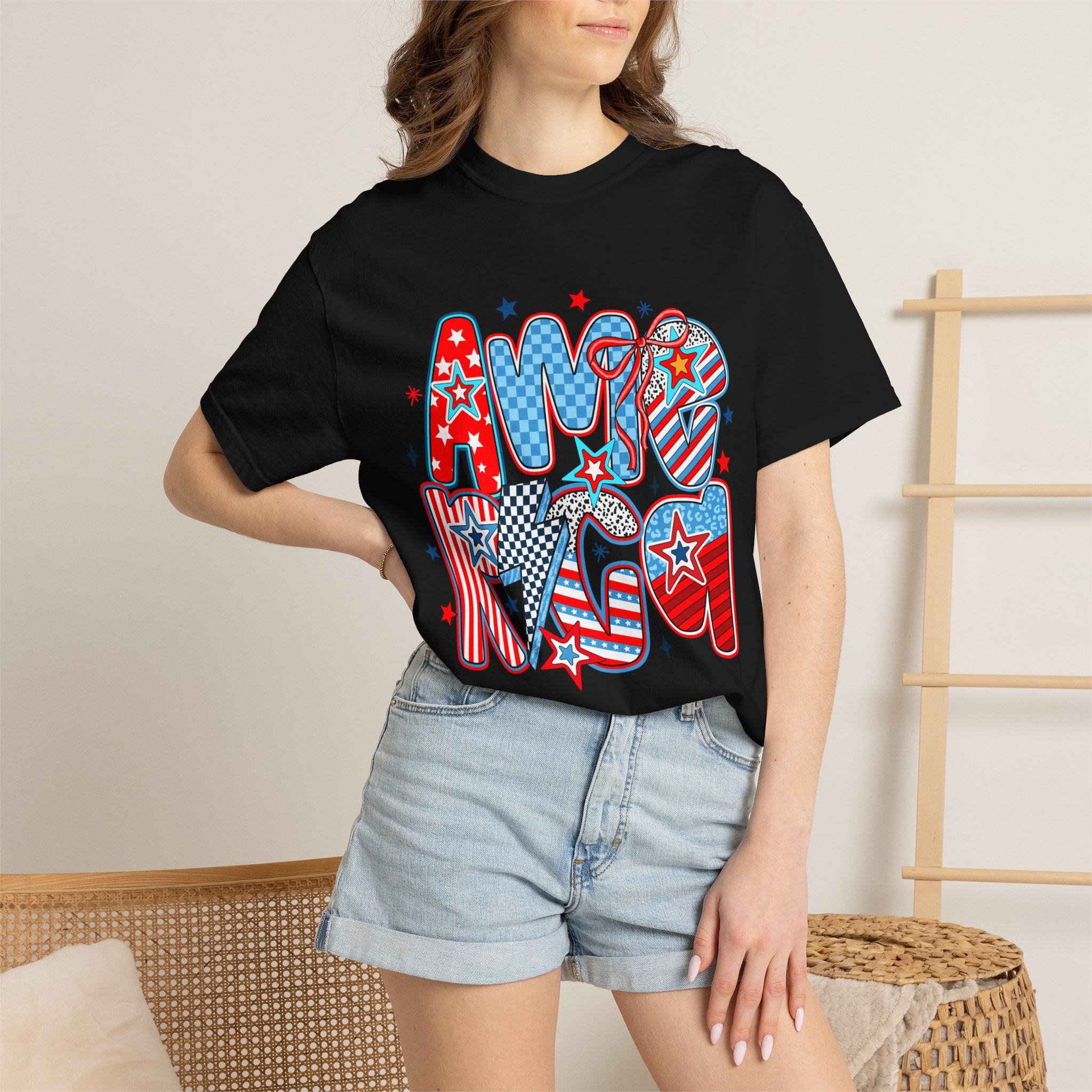 Patriotic 'AMERICA' Graphic T-Shirt – Red White Blue 4th of July Tee