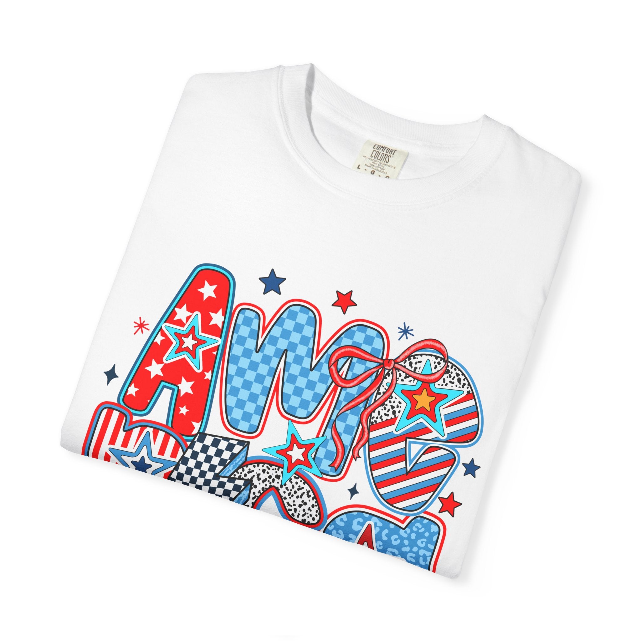 Patriotic 'AMERICA' Graphic T-Shirt – Red White Blue 4th of July Tee