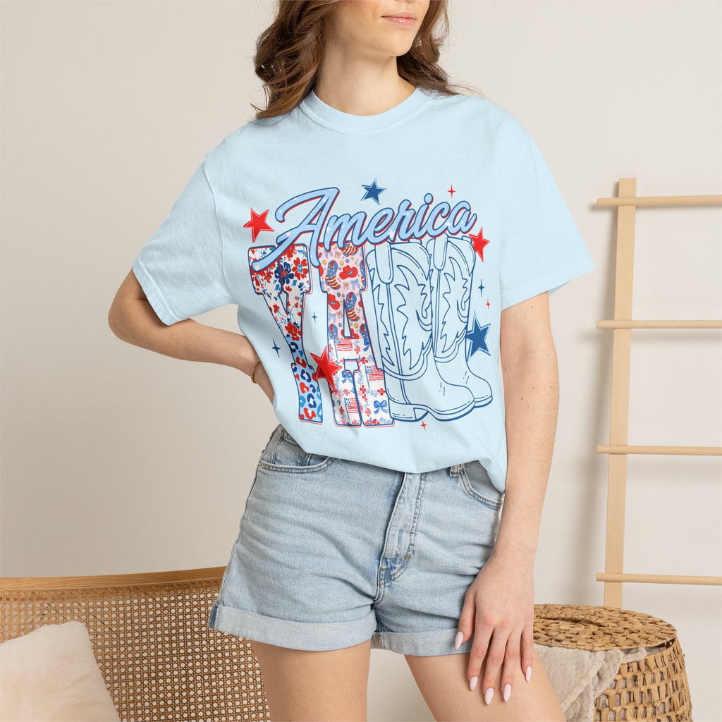 America Y'all T-Shirt — Patriotic Cowboy Boots & Stars Tee for 4th of July