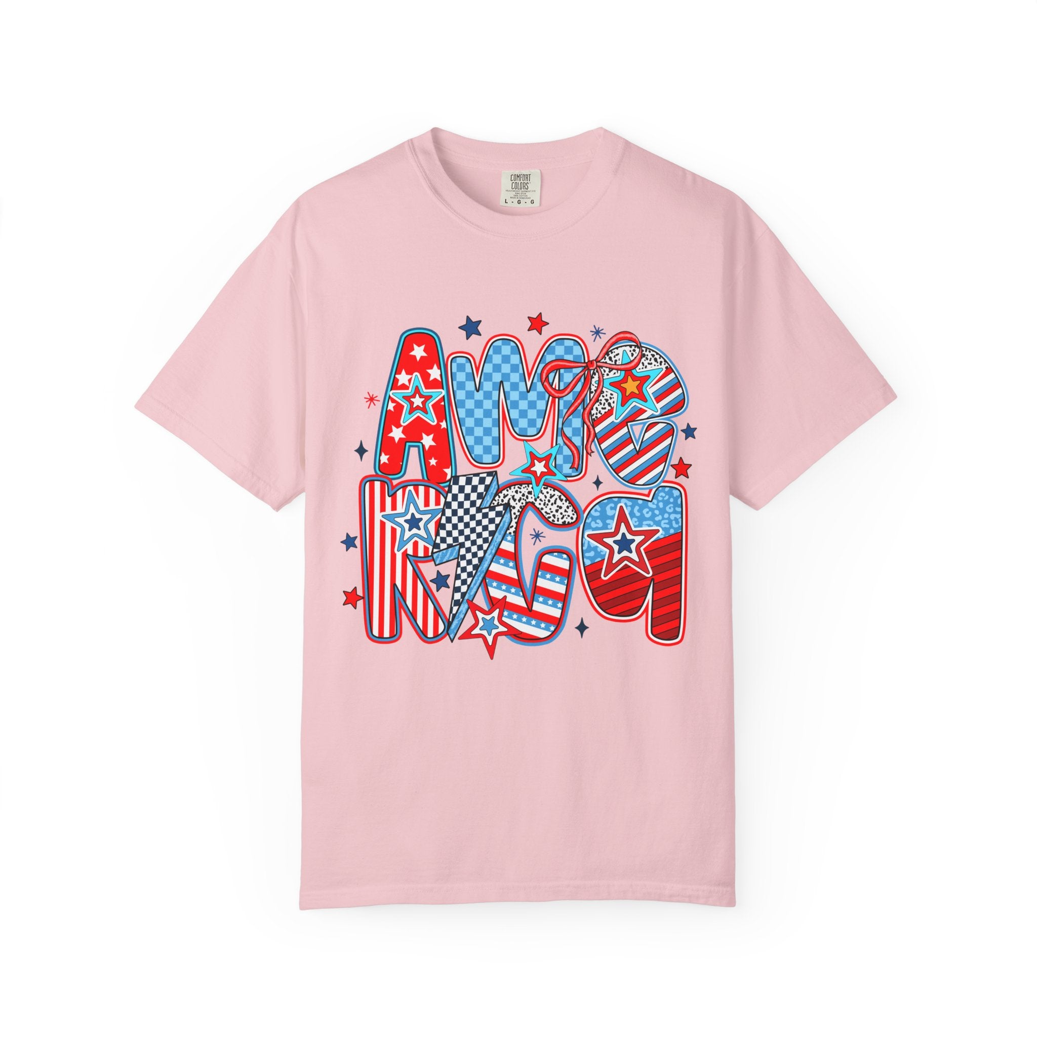 Patriotic 'AMERICA' Graphic T-Shirt – Red White Blue 4th of July Tee