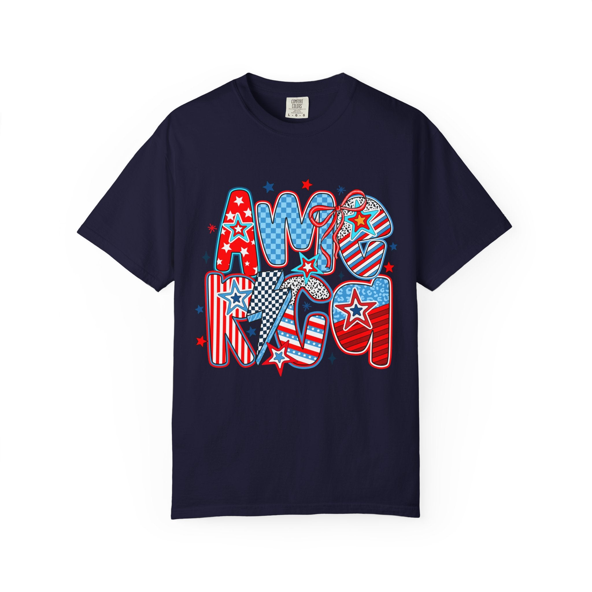 Patriotic 'AMERICA' Graphic T-Shirt – Red White Blue 4th of July Tee