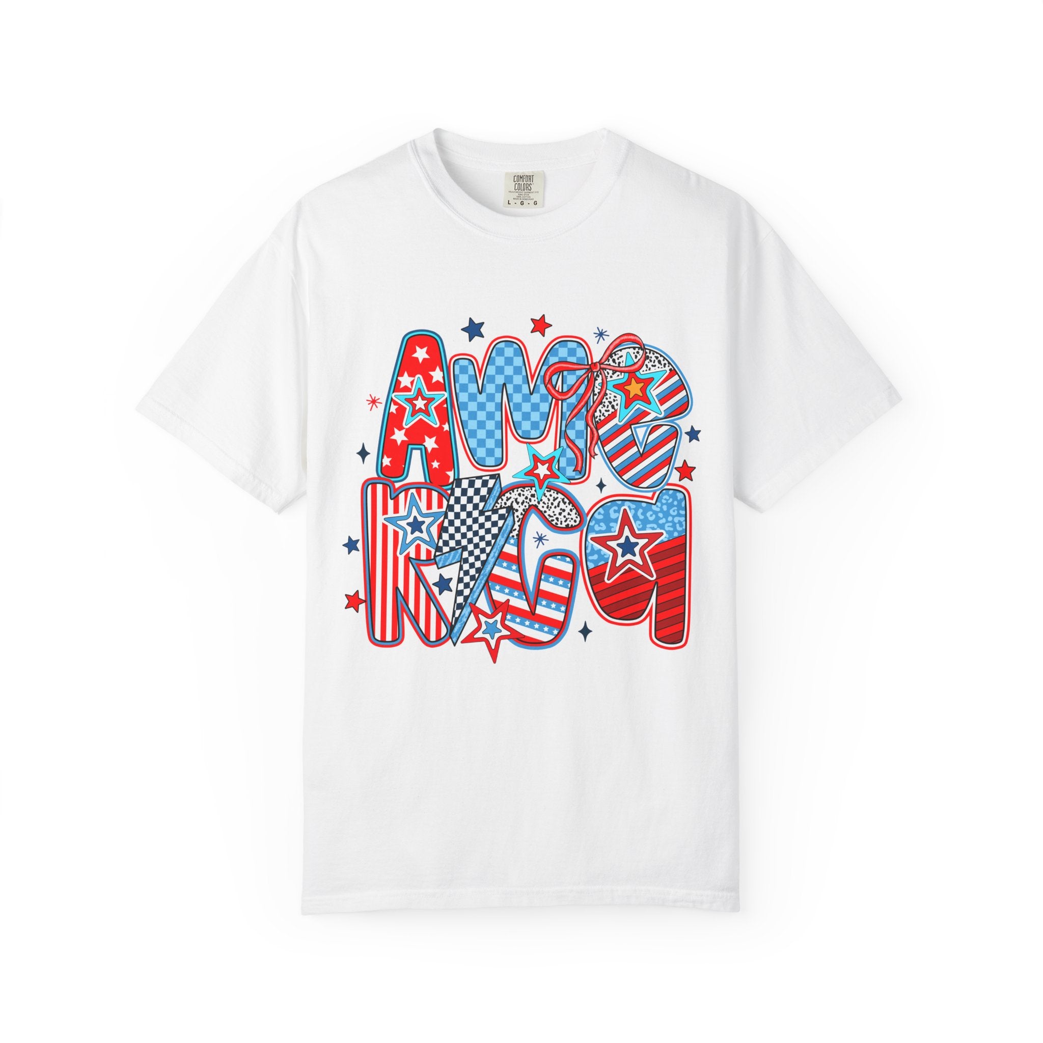 Patriotic 'AMERICA' Graphic T-Shirt – Red White Blue 4th of July Tee