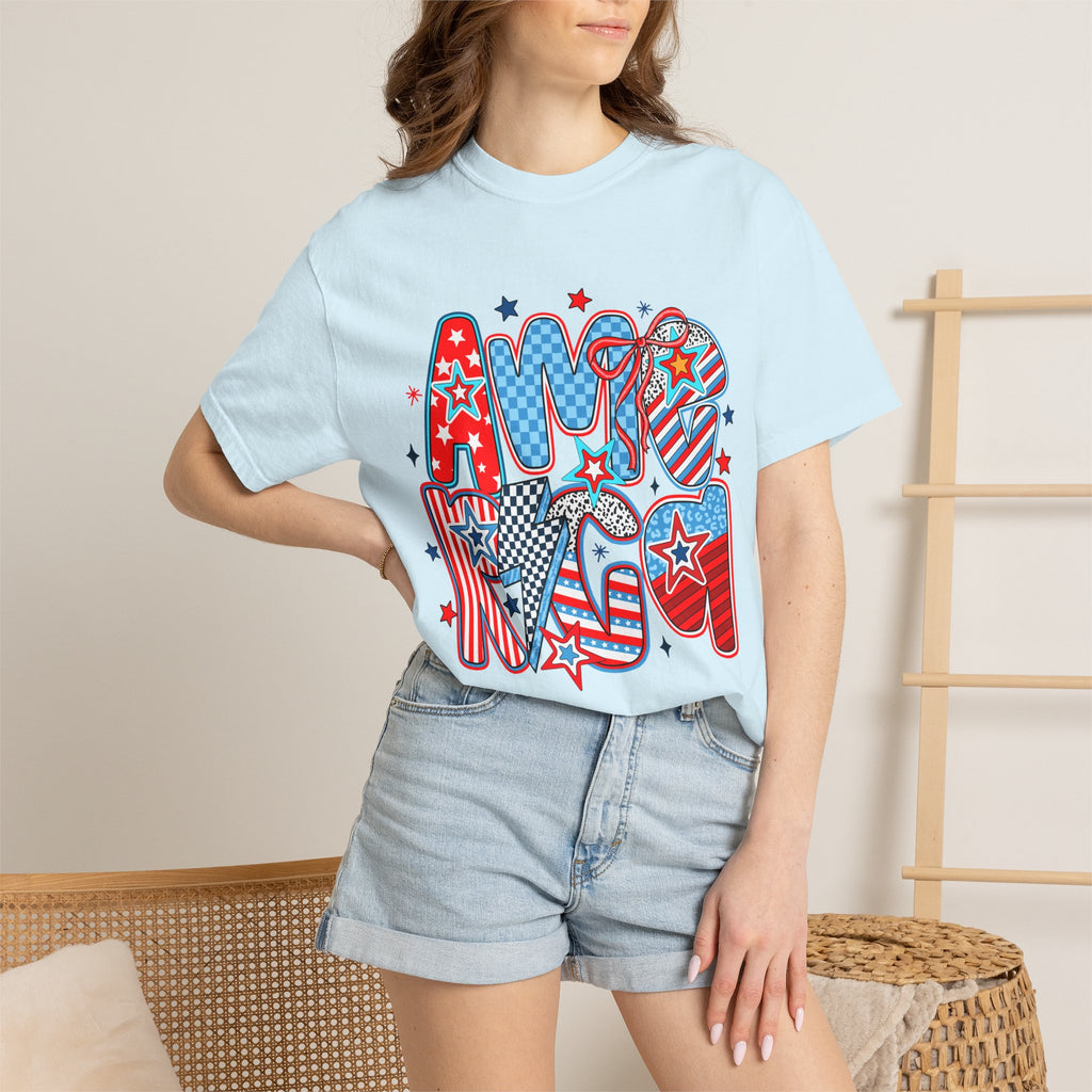 Patriotic 'AMERICA' Graphic T-Shirt – Red White Blue 4th of July Tee