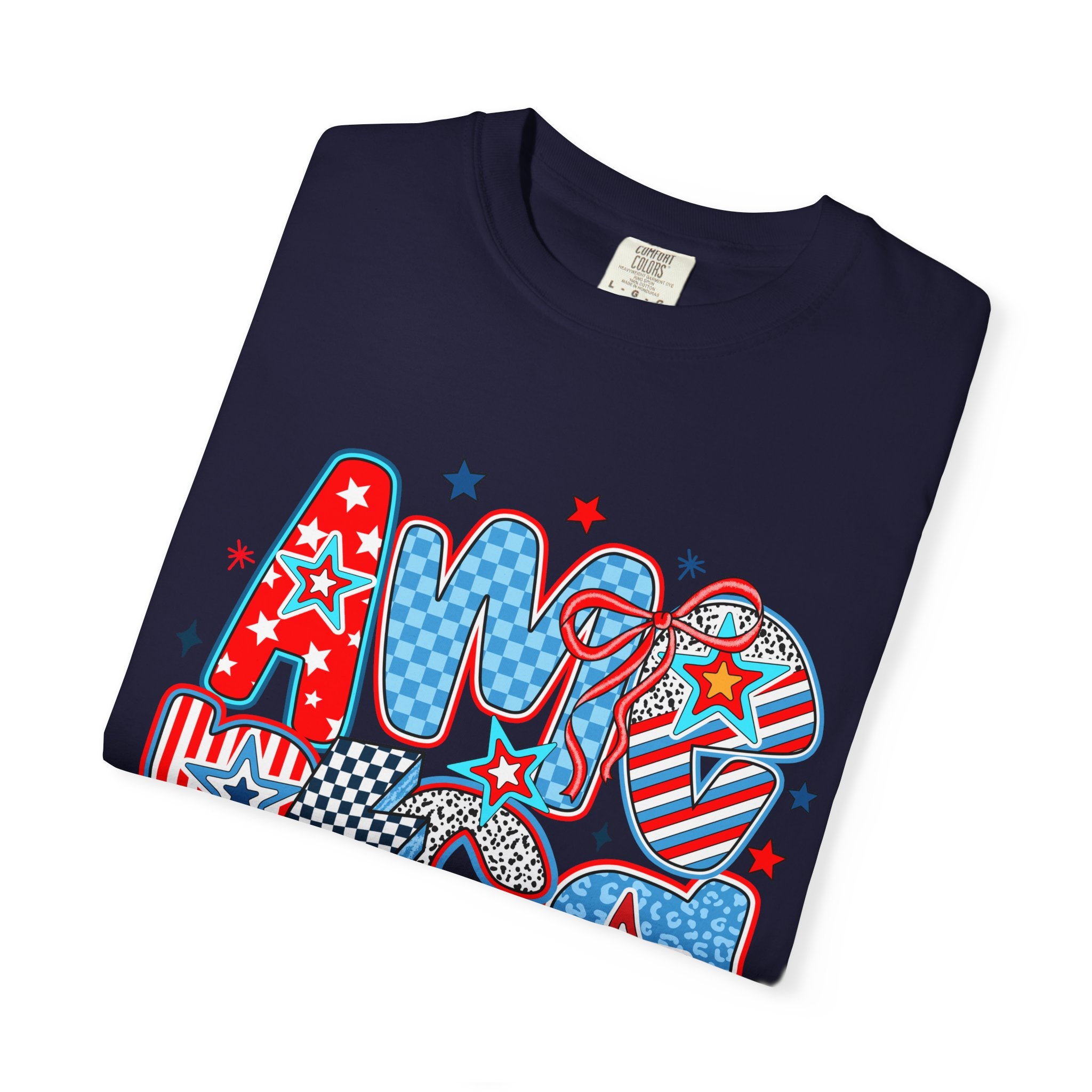 Patriotic 'AMERICA' Graphic T-Shirt – Red White Blue 4th of July Tee