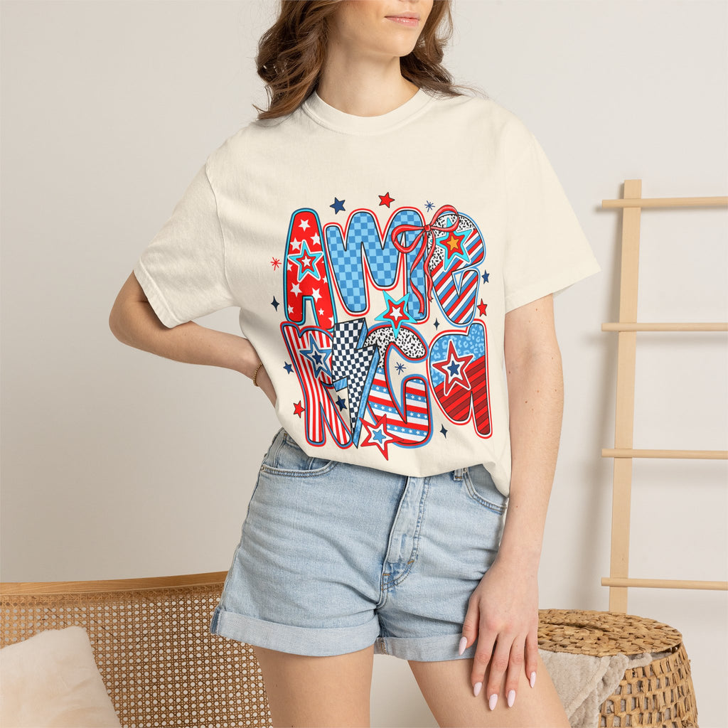 Patriotic 'AMERICA' Graphic T-Shirt – Red White Blue 4th of July Tee