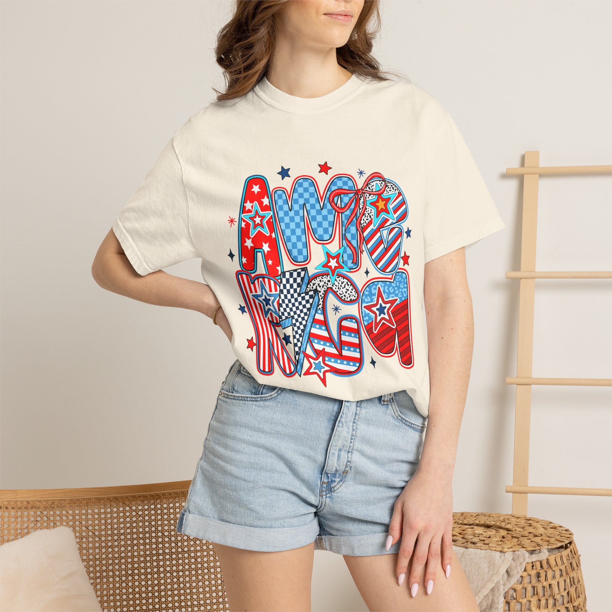 Patriotic 'AMERICA' Graphic T-Shirt – Red White Blue 4th of July Tee