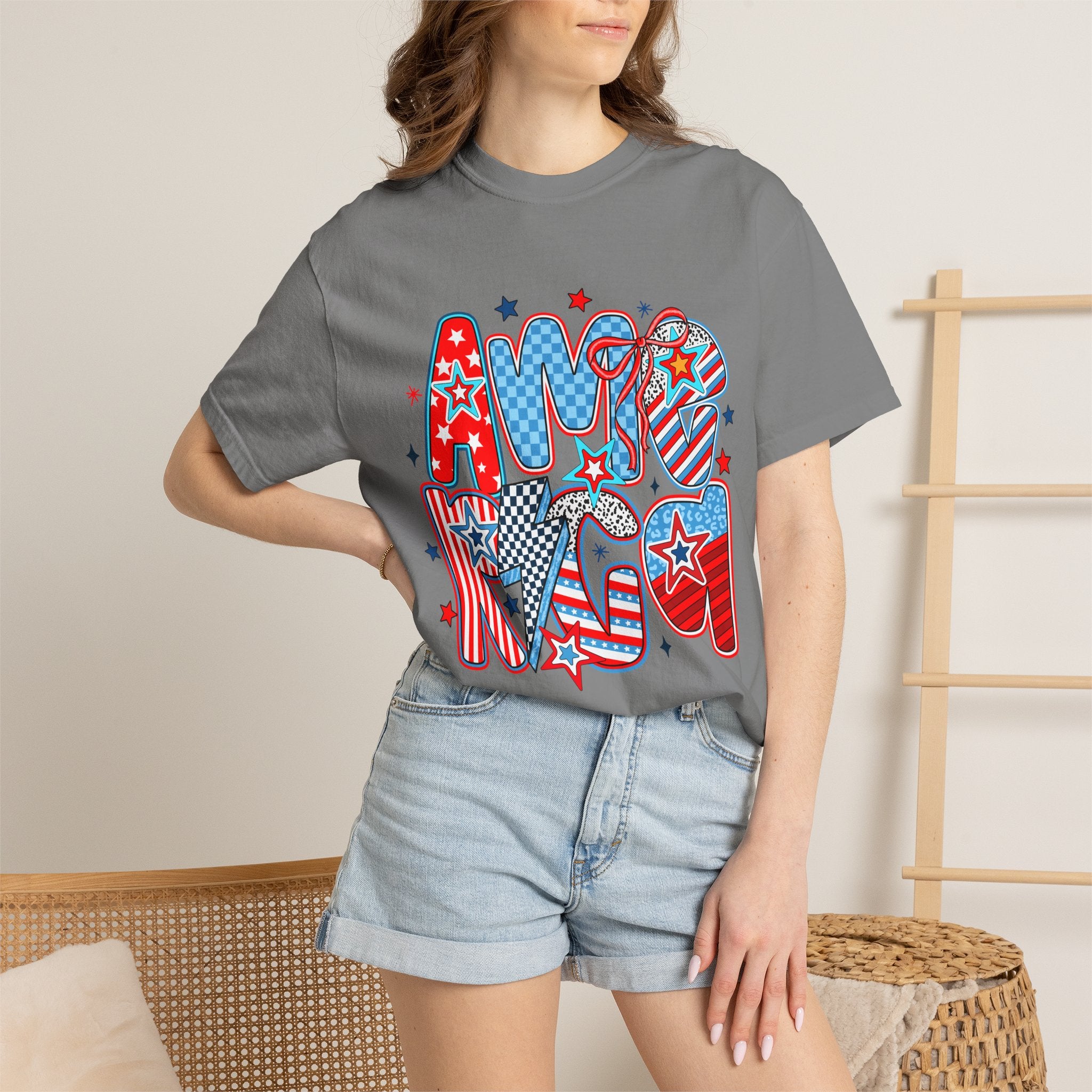 Patriotic 'AMERICA' Graphic T-Shirt – Red White Blue 4th of July Tee