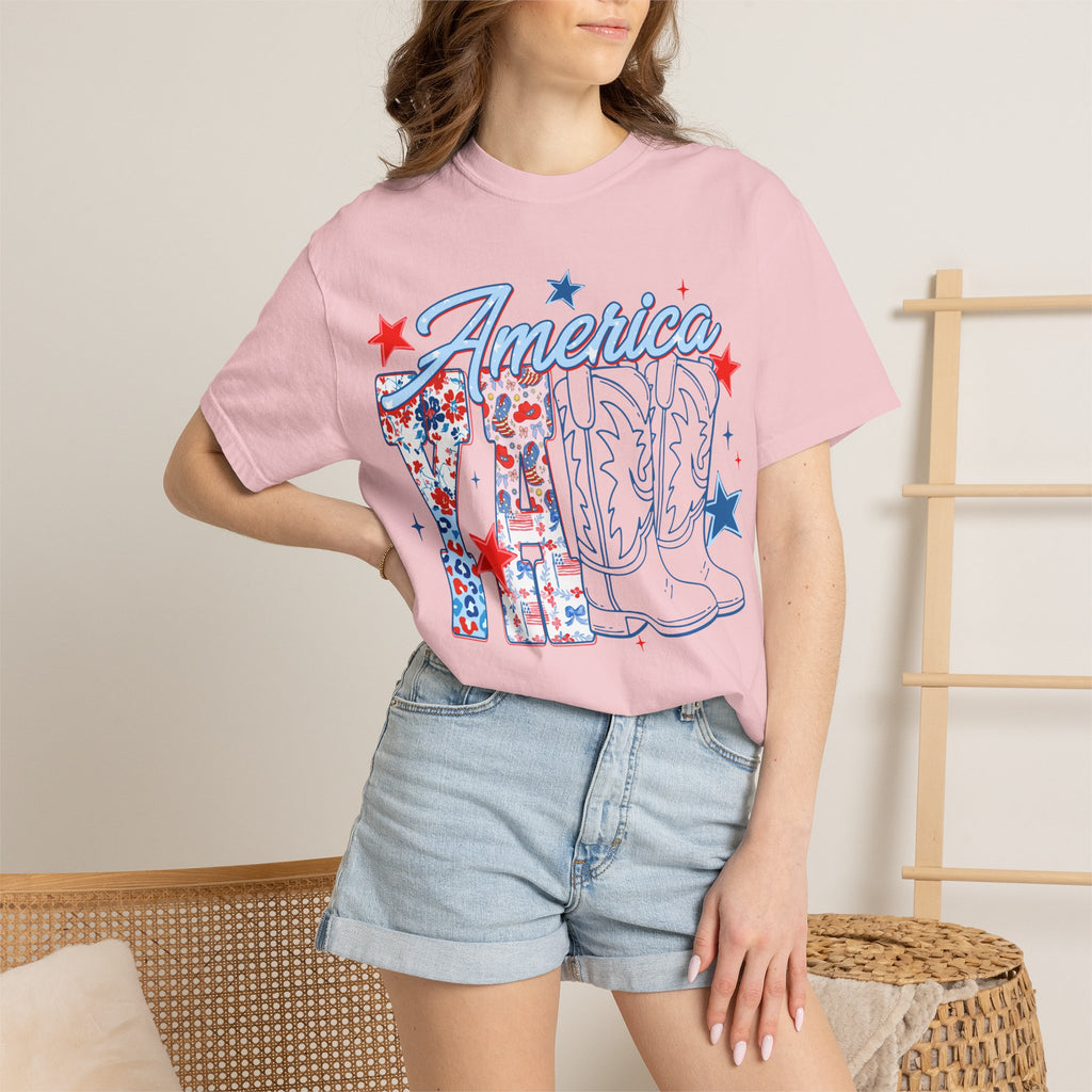 America Y'all T-Shirt — Patriotic Cowboy Boots & Stars Tee for 4th of July