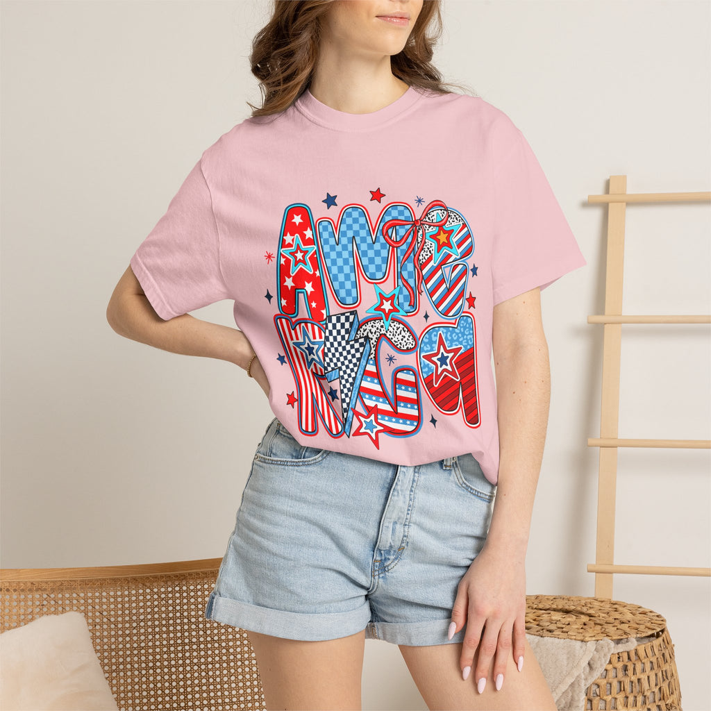 Patriotic 'AMERICA' Graphic T-Shirt – Red White Blue 4th of July Tee