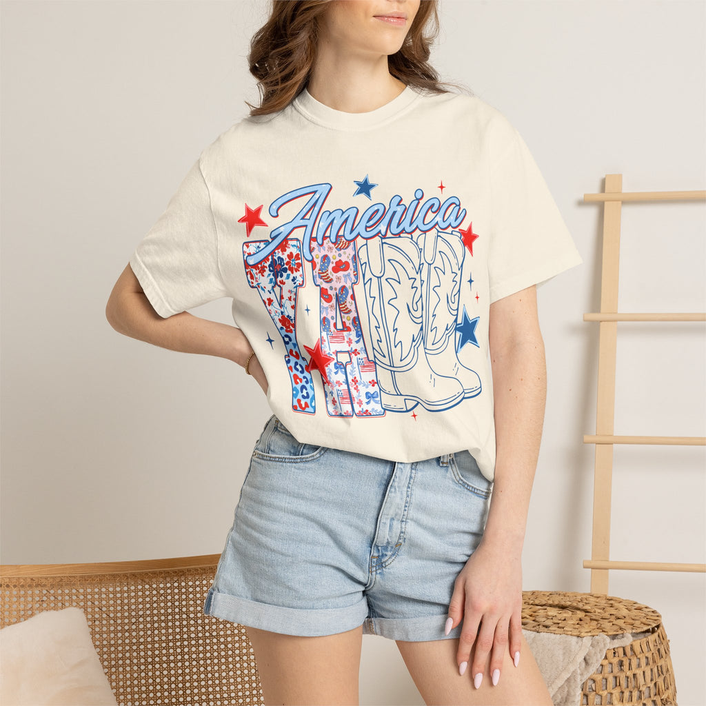 America Y'all T-Shirt — Patriotic Cowboy Boots & Stars Tee for 4th of July