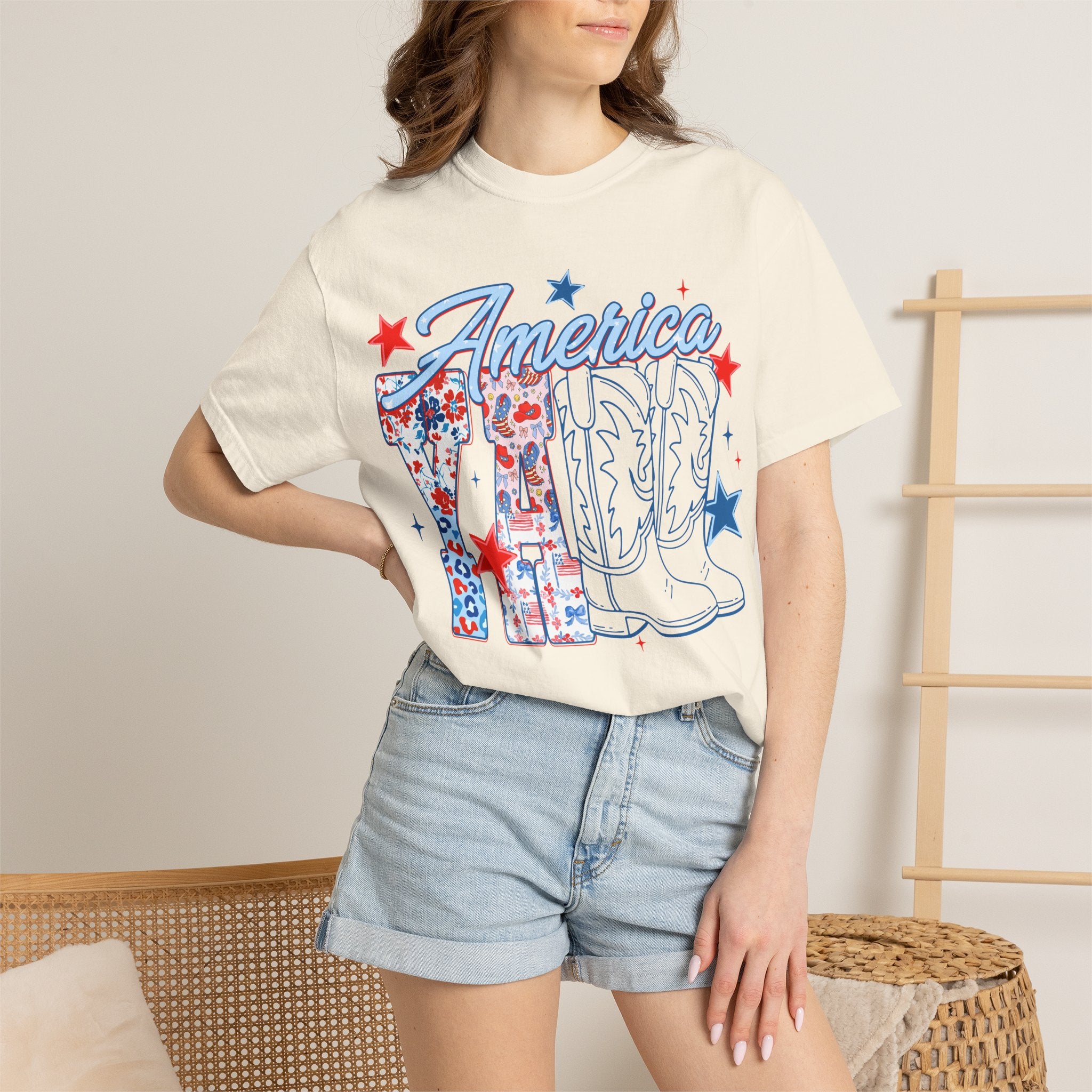 America Y'all T-Shirt — Patriotic Cowboy Boots & Stars Tee for 4th of July