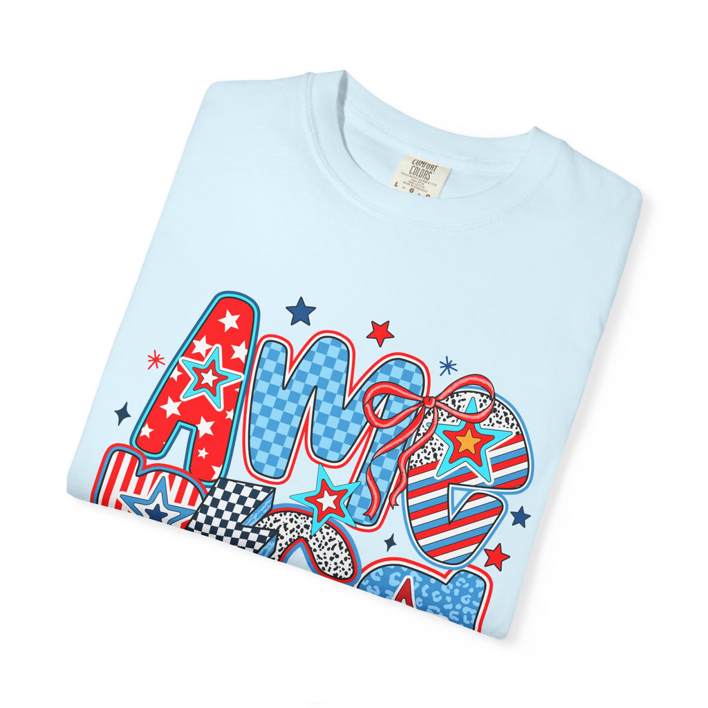 Patriotic 'AMERICA' Graphic T-Shirt – Red White Blue 4th of July Tee