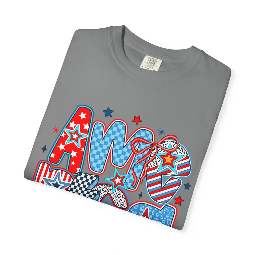 Patriotic 'AMERICA' Graphic T-Shirt – Red White Blue 4th of July Tee