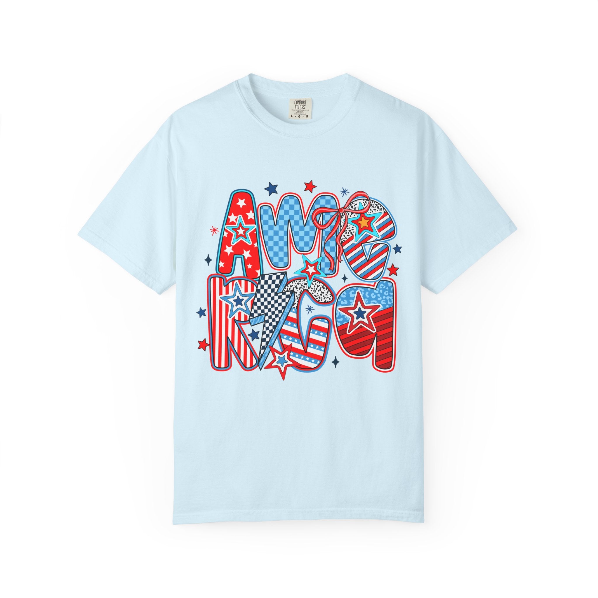Patriotic 'AMERICA' Graphic T-Shirt – Red White Blue 4th of July Tee