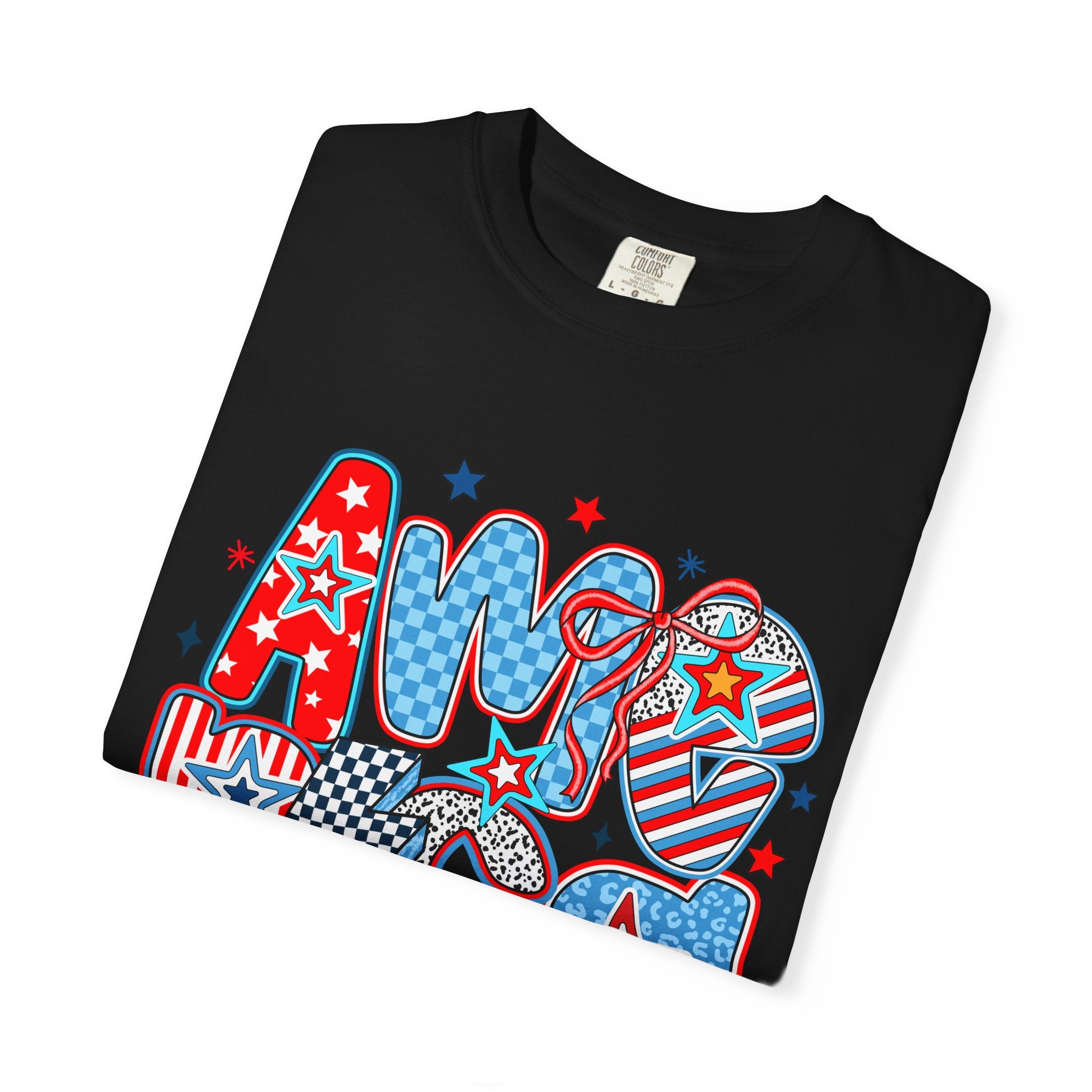 Patriotic 'AMERICA' Graphic T-Shirt – Red White Blue 4th of July Tee