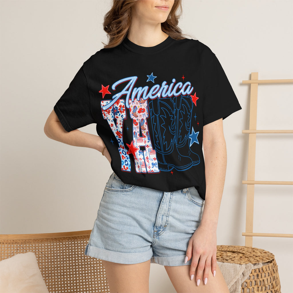 America Y'all T-Shirt — Patriotic Cowboy Boots & Stars Tee for 4th of July