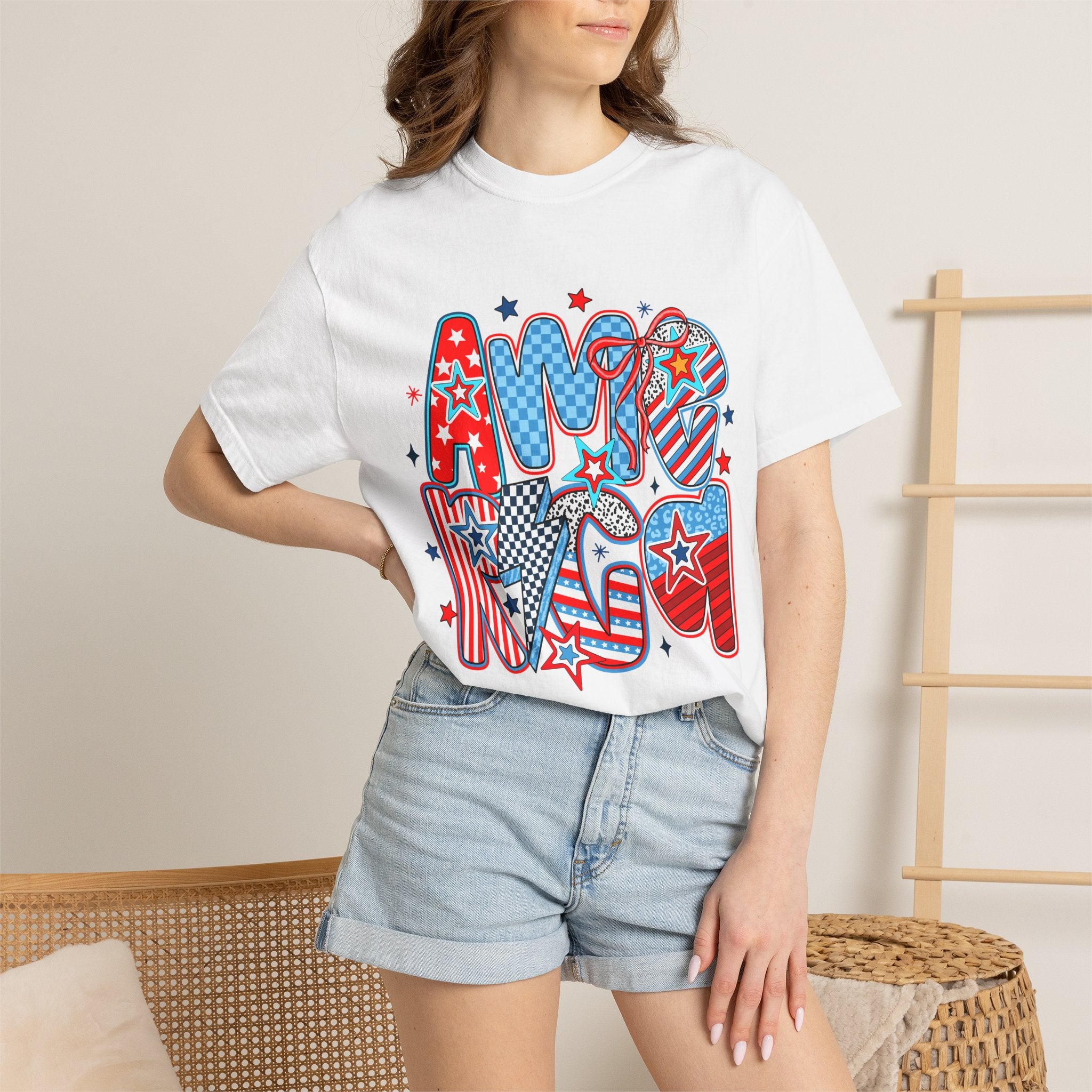 Patriotic 'AMERICA' Graphic T-Shirt – Red White Blue 4th of July Tee