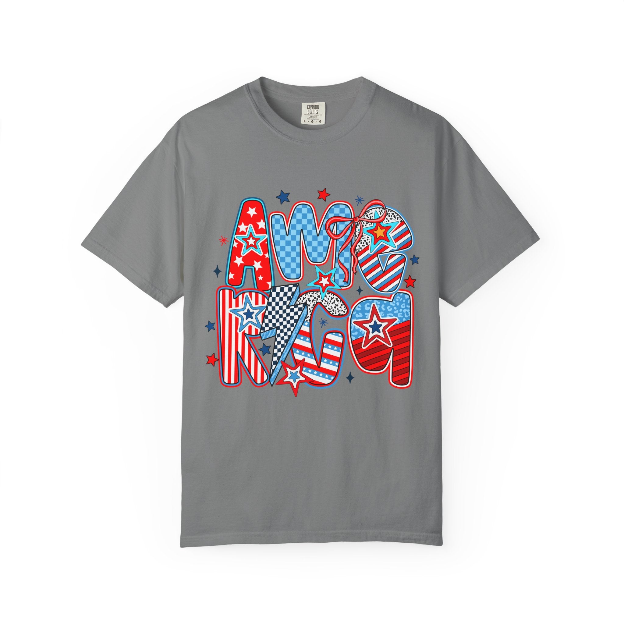 Patriotic 'AMERICA' Graphic T-Shirt – Red White Blue 4th of July Tee